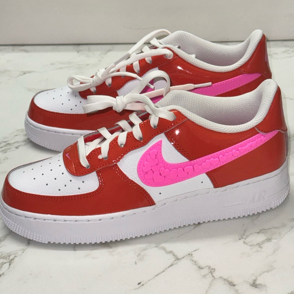 Nike Air Force 1 Low White Red Hot Pink Hearts swoosh